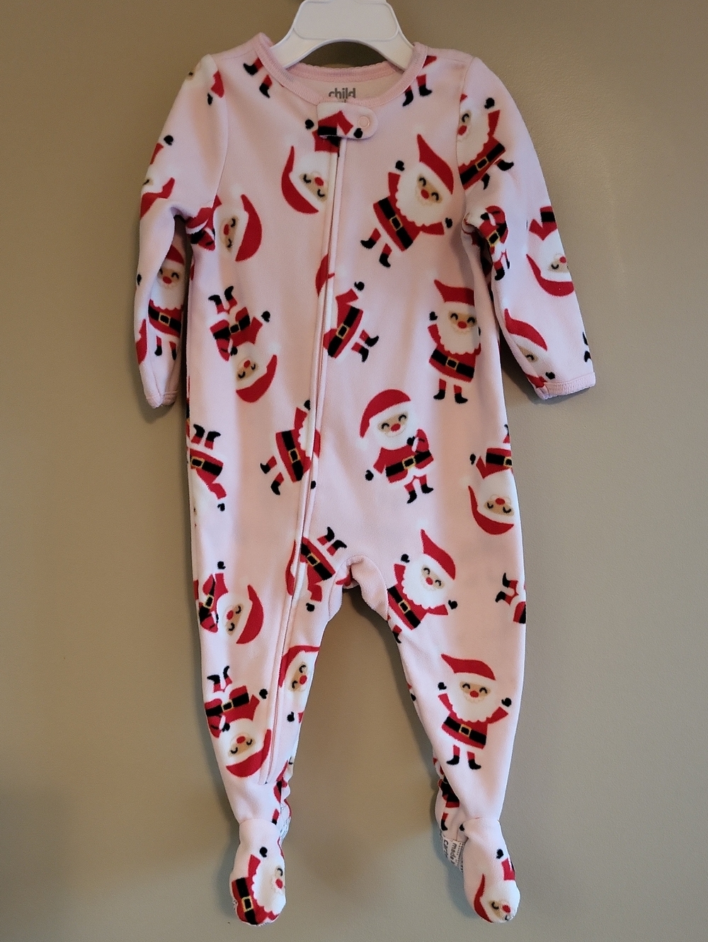 Pink Santa fleece footed sleeper/footie